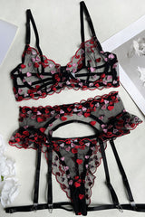 Heart Embroidery Gauze Underwear Lingerie Set