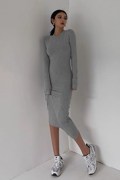 Crew Neck Long Sleeve Bodycon Dress