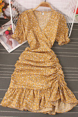 V-Neck Short Sleeve Lace Ruffle Maxi Dress