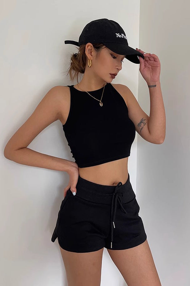Sleeveless Crew Neck Tank Tops Fitted Shirt