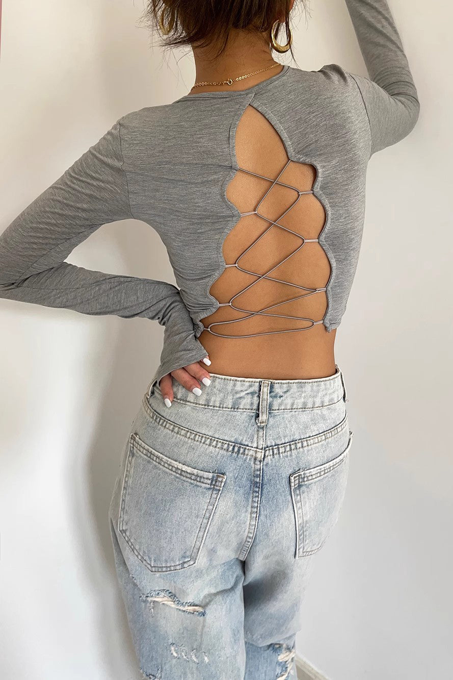Backless Crew Neck Fitted Shirt
