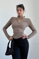 Casual Zip Lapel Long Sleeve Tops