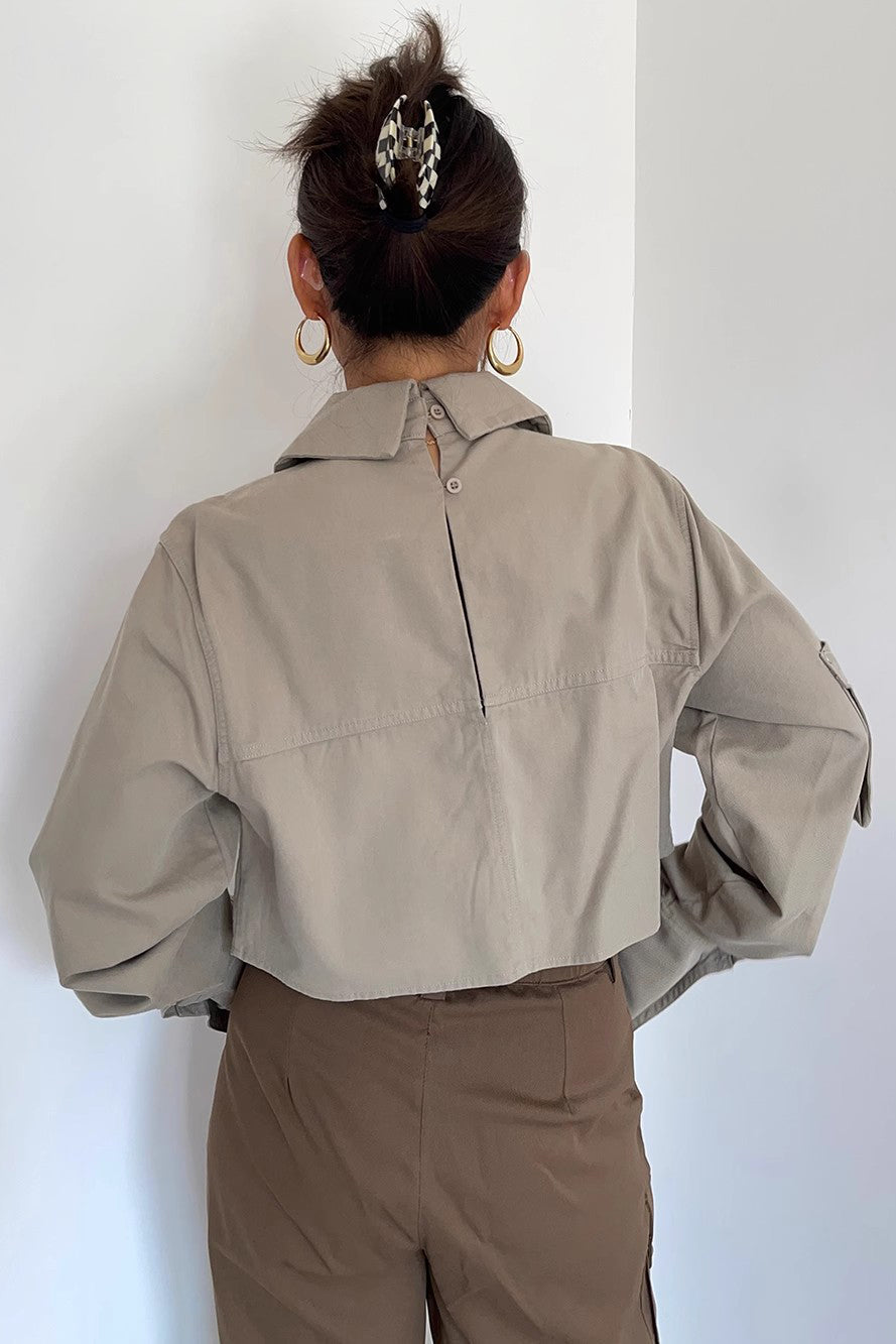 Single Button Lapel Neck Crop Shirt Tops