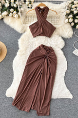 Cross Halter Tops Skirt Set Two-Piece