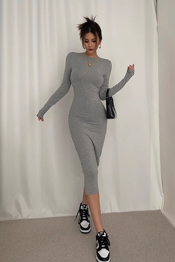 Crew Neck Long Sleeve Bodycon Dress
