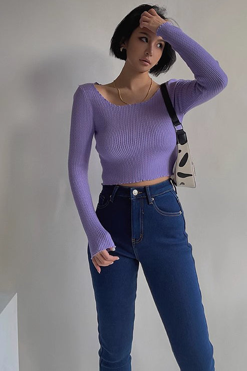 Rib-knit Ruffle Trim Cut Out Sweater
