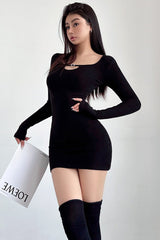 Hollow Long Sleeve Bodycon Mini Dress