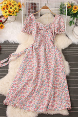 Floral Short Sleeve Strappy Maxi Dress