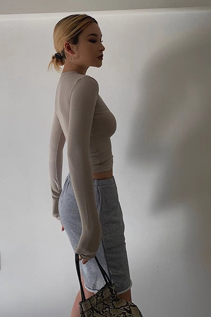 Crew Neck Ribbed Tops Fitted Basic Shirt