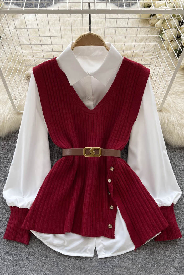Shirt Knitwear Pullover Set Two-Piece