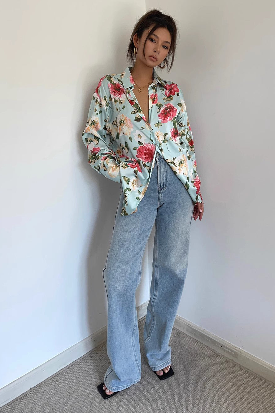 High Waist Buckle Detail Straight Leg Jeans