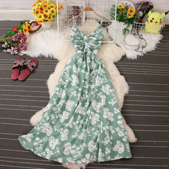 Floral Strap Sleeveless Ruffle Maxi Dress