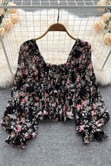 Floral Ruffle Long Sleeve Crop Top