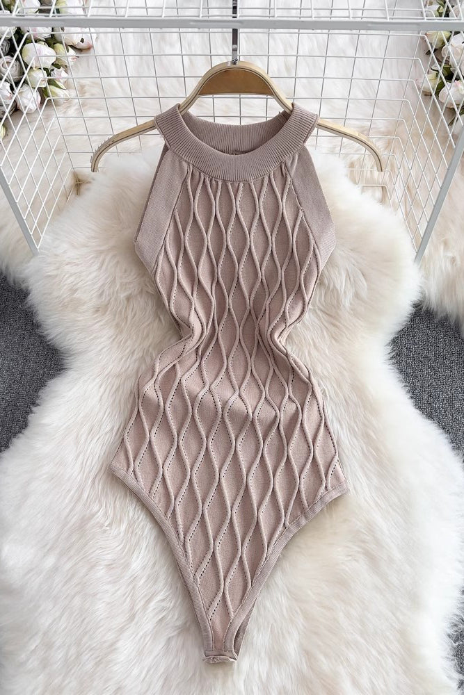 Sleeveless Halter Knit Bodysuits