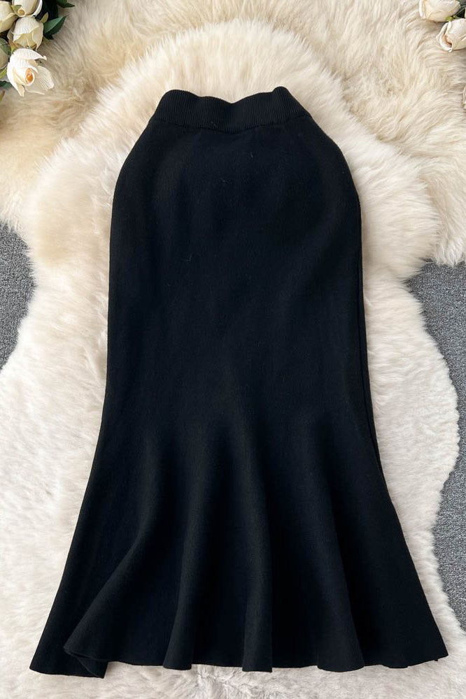 Retro Knit High Waist Bodycon Skirt