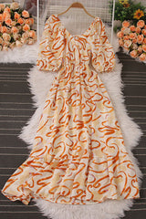 V-Neck Short Sleeve Ruffle Maxi Dress