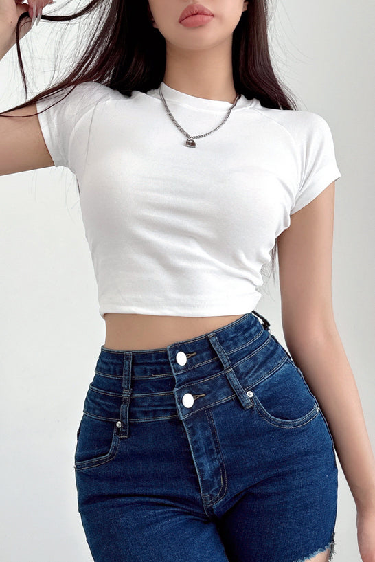 Scoop Neck Short Sleeve Crop Tops