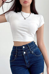 Scoop Neck Short Sleeve Crop Tops