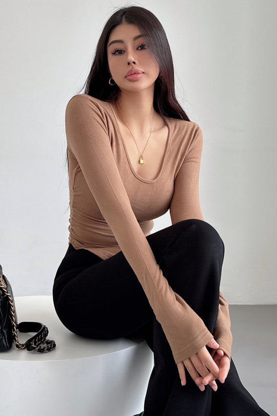 Long Sleeve U-Neck Tight Tops