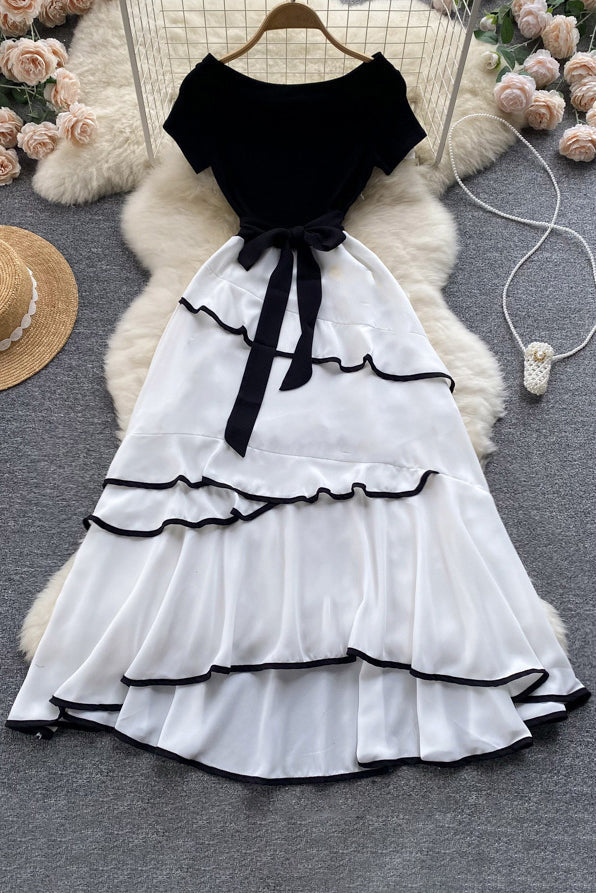 Lapel Strappy Short Sleeve Irregular Maxi Dress