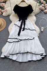 Lapel Strappy Short Sleeve Irregular Maxi Dress