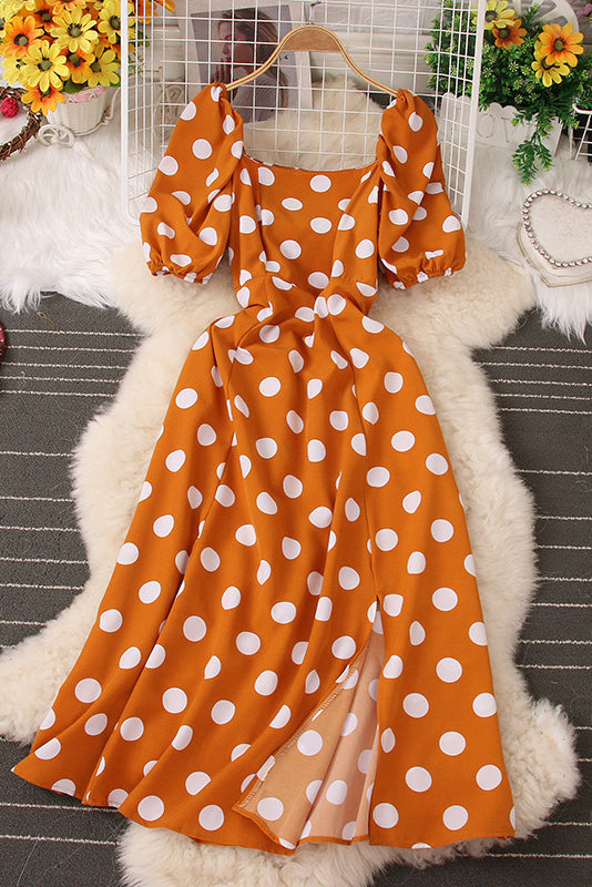 Short Sleeve Polka Dots Maxi Dress