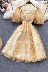 Chiffon Floral High Waist Short Sleeve Maxi Dress