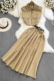 Sleeveless Zip Vest Tank Top A-Line Skirt Set Two-Piece