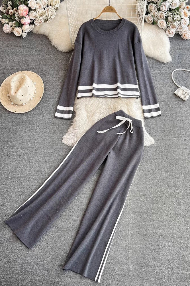 Long Sleeve Knit Top Pants Trousers Set Two-Piece