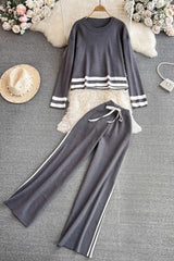 Long Sleeve Knit Top Pants Trousers Set Two-Piece