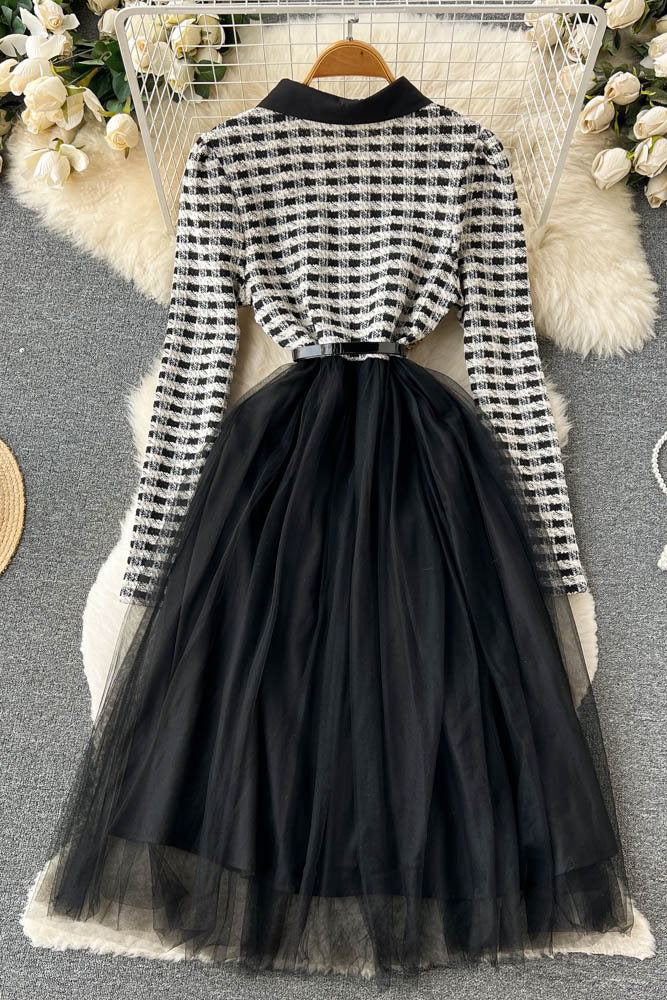 Plaid Long Sleeve Gauze Maxi Dress
