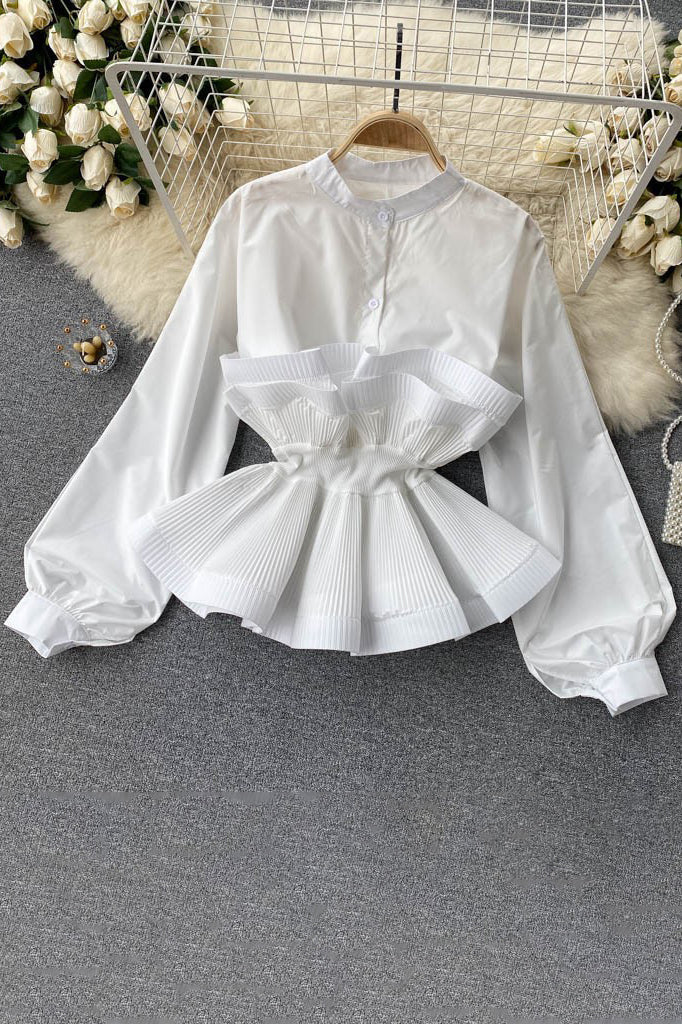 Lace Ruffle Buttons Long Sleeve Top