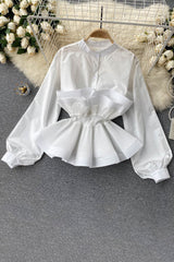 Lace Ruffle Buttons Long Sleeve Top