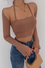 Long Sleeve Ribbed Fitted Tops Shirt