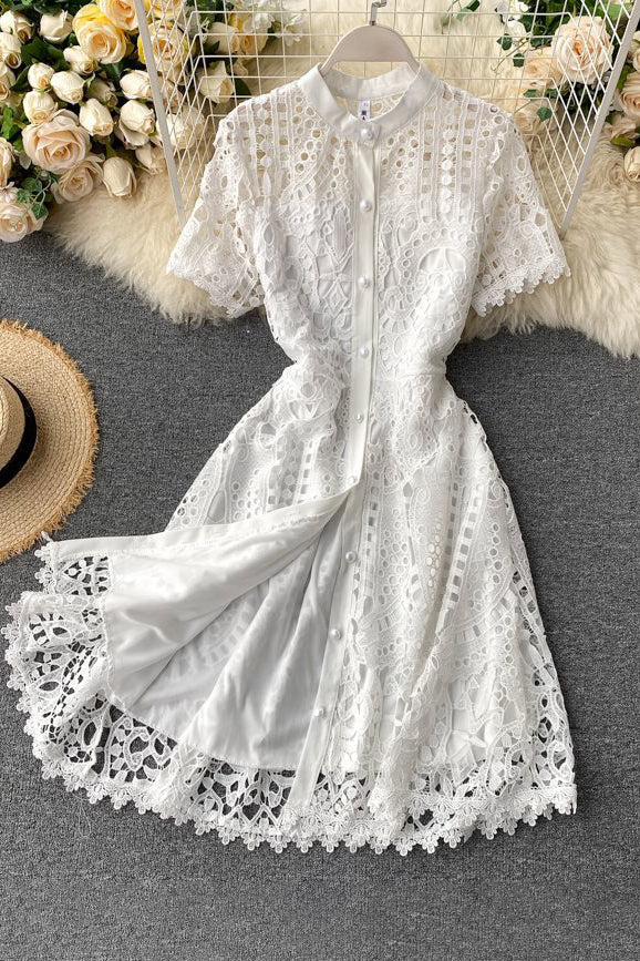 Lace Hollow Short Sleeve Dress