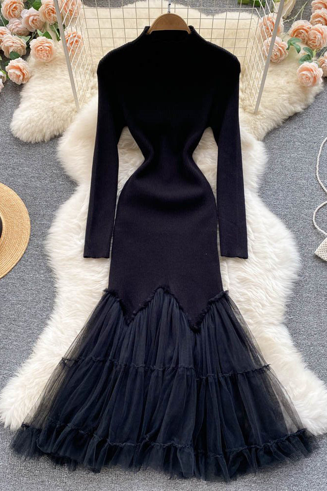 Knit Long Sleeve Gauze Maxi Dress