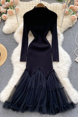 Knit Long Sleeve Gauze Maxi Dress