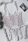 Heart Pattern Lace Strap Underwear Lingerie Set