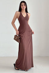 V-Neck Sleeveless Backless Ruffle Maxi Dress