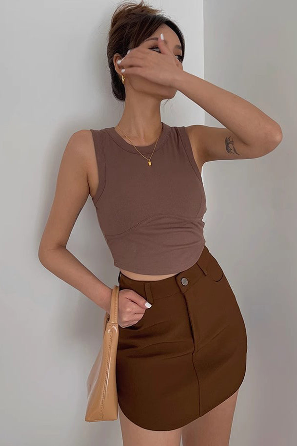 Buttoned Front Asymmetrical Hem Belted Skirt