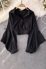 Long Sleeve Buttons Crop Shirt Top
