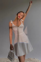 Embroidery Lace Up Dress