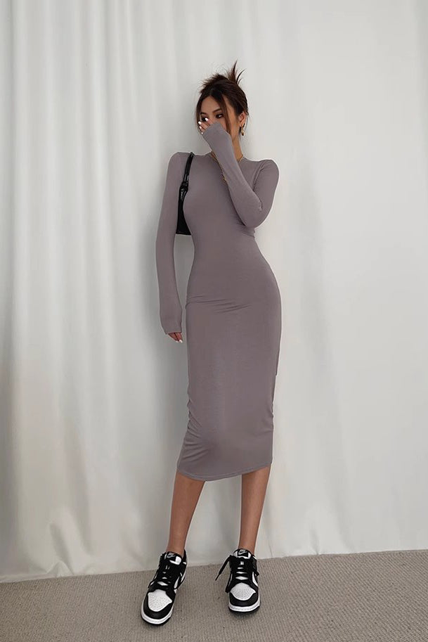 Crew Neck Long Sleeve Bodycon Dress