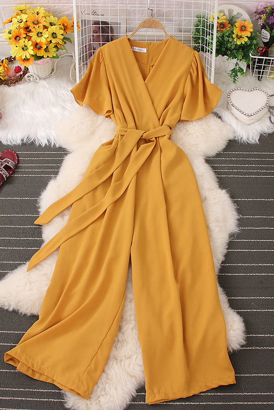 V-Neck Short Sleeve Strappy Romper Jumpsuit