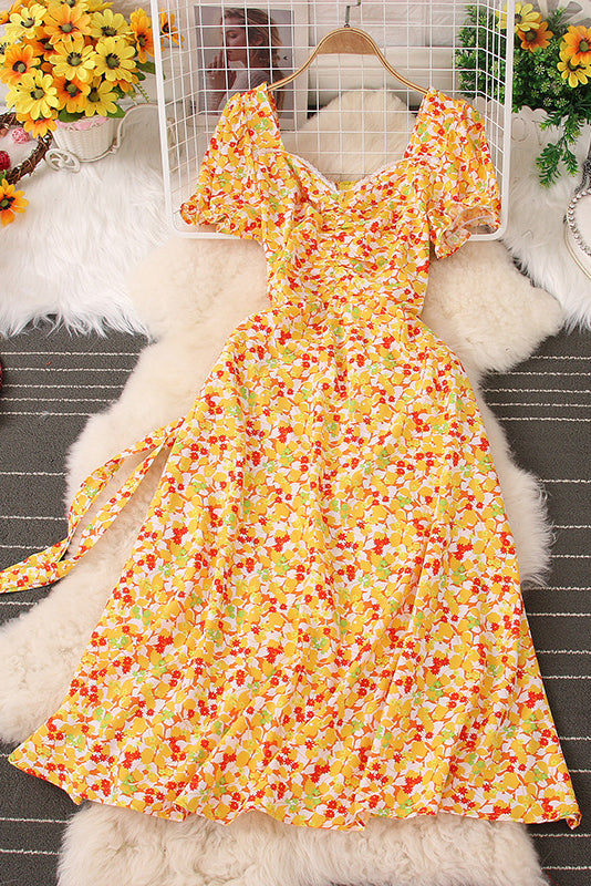 Floral Short Sleeve Strappy Maxi Dress