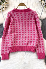 Plaid Knit Long Sleeve Cardigan Coat