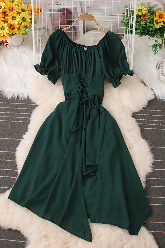 Short Sleeve Strappy Irregular Maxi Dress