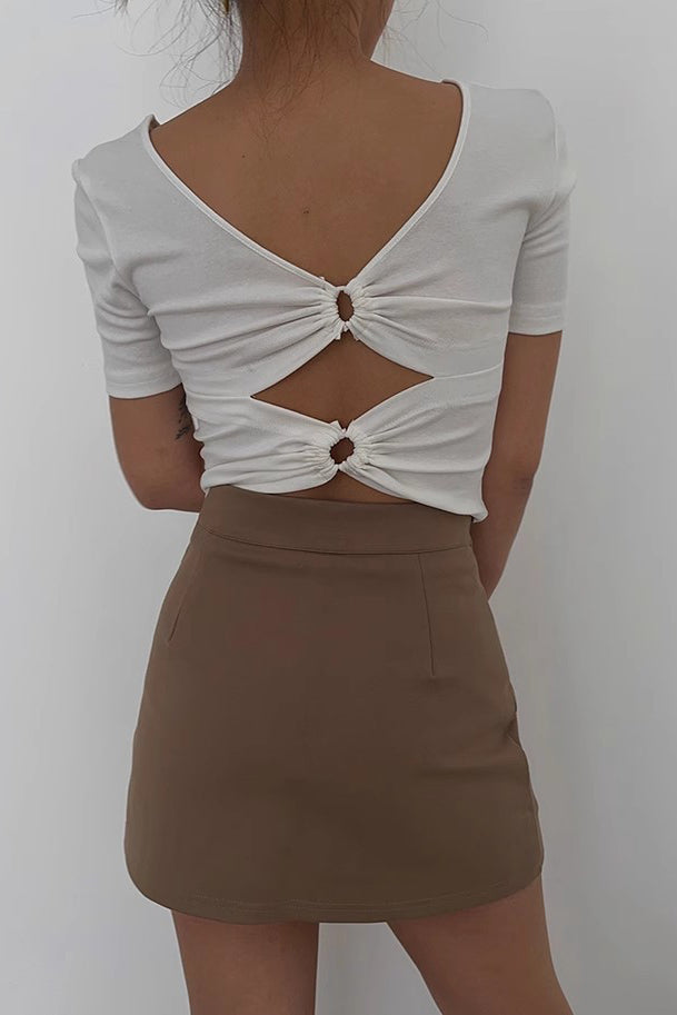 Crew Neck Crisscross Fitted Tops Shirt