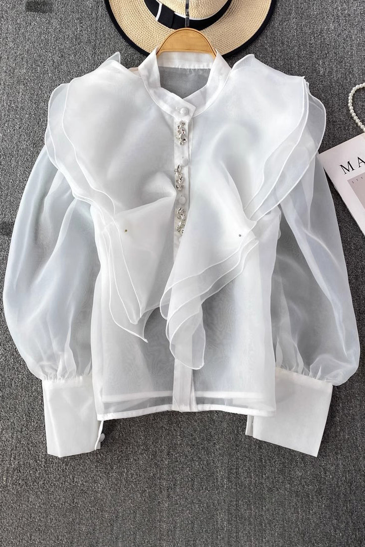 Lace Buttons Long Sleeve Shirt Top