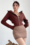 Casual Long Sleeve Zip Cardigan Crop Hooded Coat